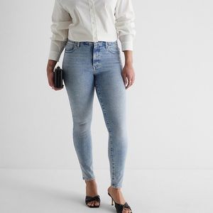Express Light Wash Blue Flexx Denim Skinny High Rise Hyper Stretch Jeans New XL
